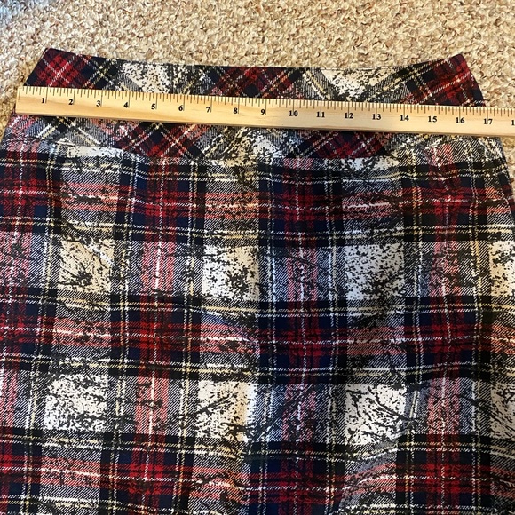 Tribal Red Black Plaid‎ Paint Splatter Design Wool Blend Pencil Skirt 10 - Picture 8 of 8